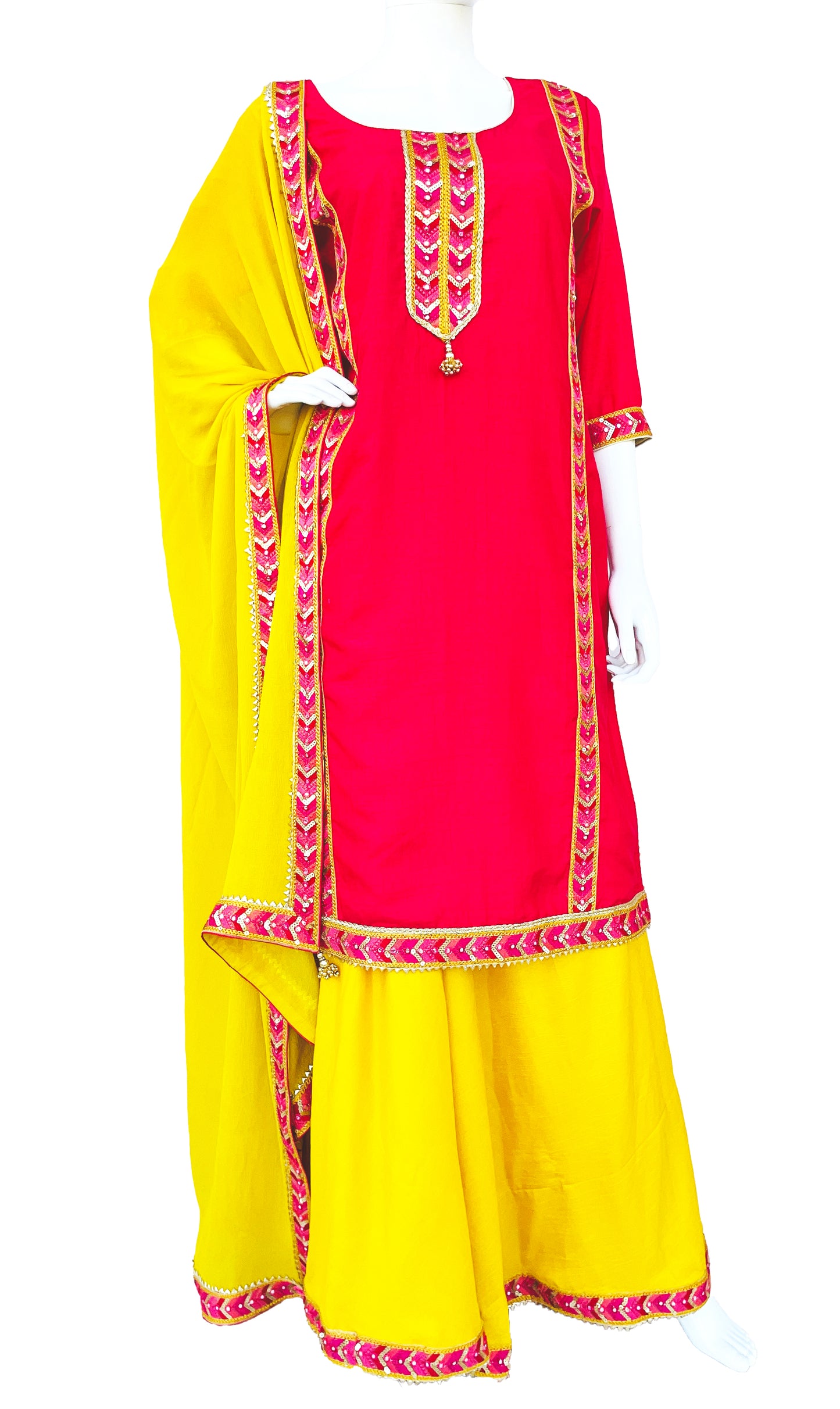 Yellow and Pink Family Matching Outfit Palazzo suit and Kurta Pajama