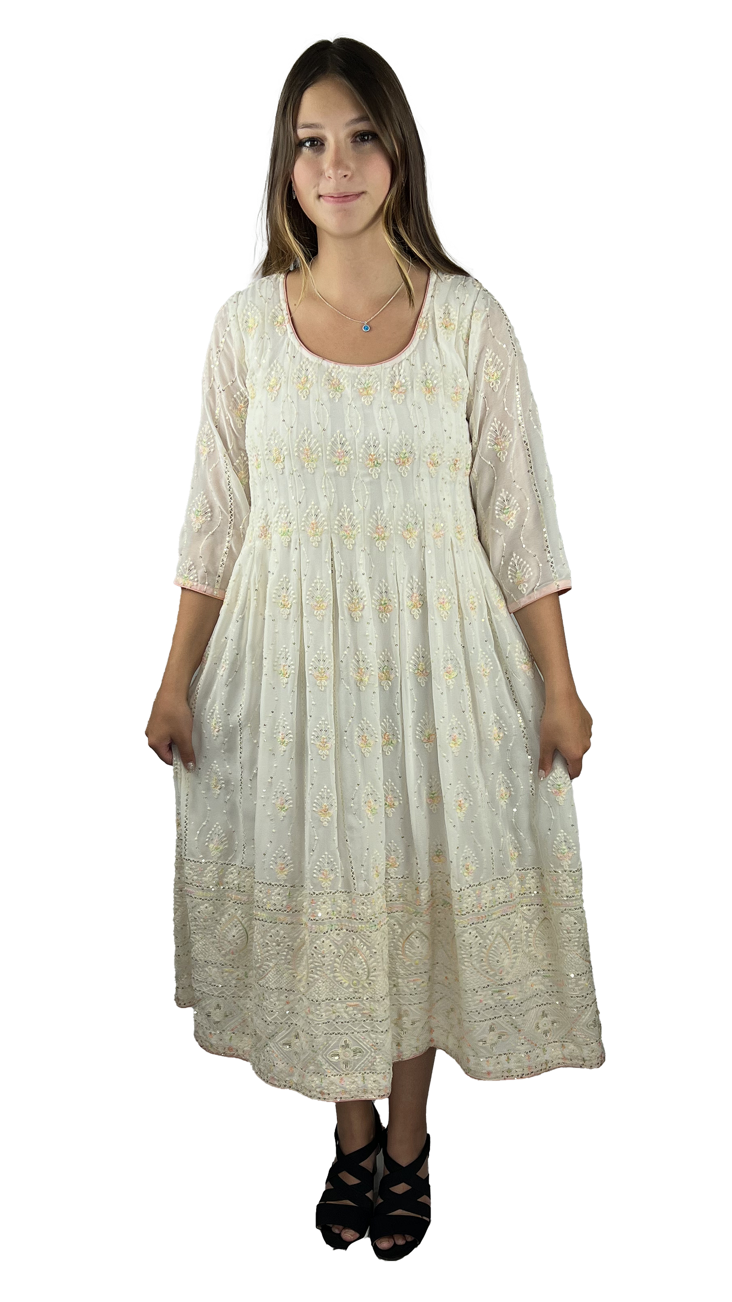 White Pure Georgette Embroidered Dress