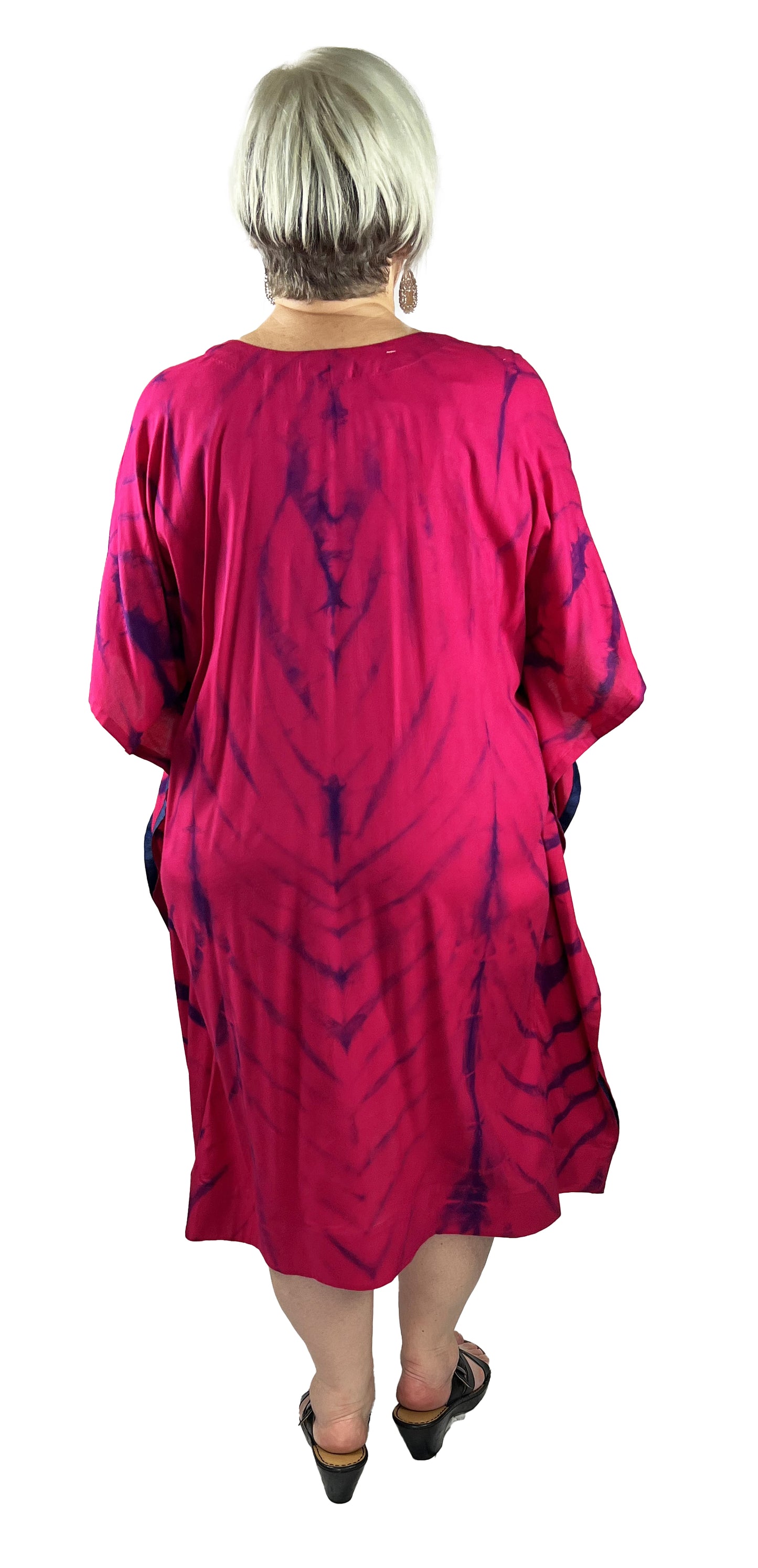 Hot Pink Tie dye Calf Length Rayon Kaftan