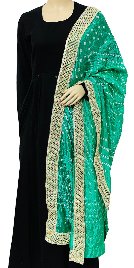 Sea Green Jaipuri Bandhani Art Silk Dupatta with Gota Lightweight Tie Dye
