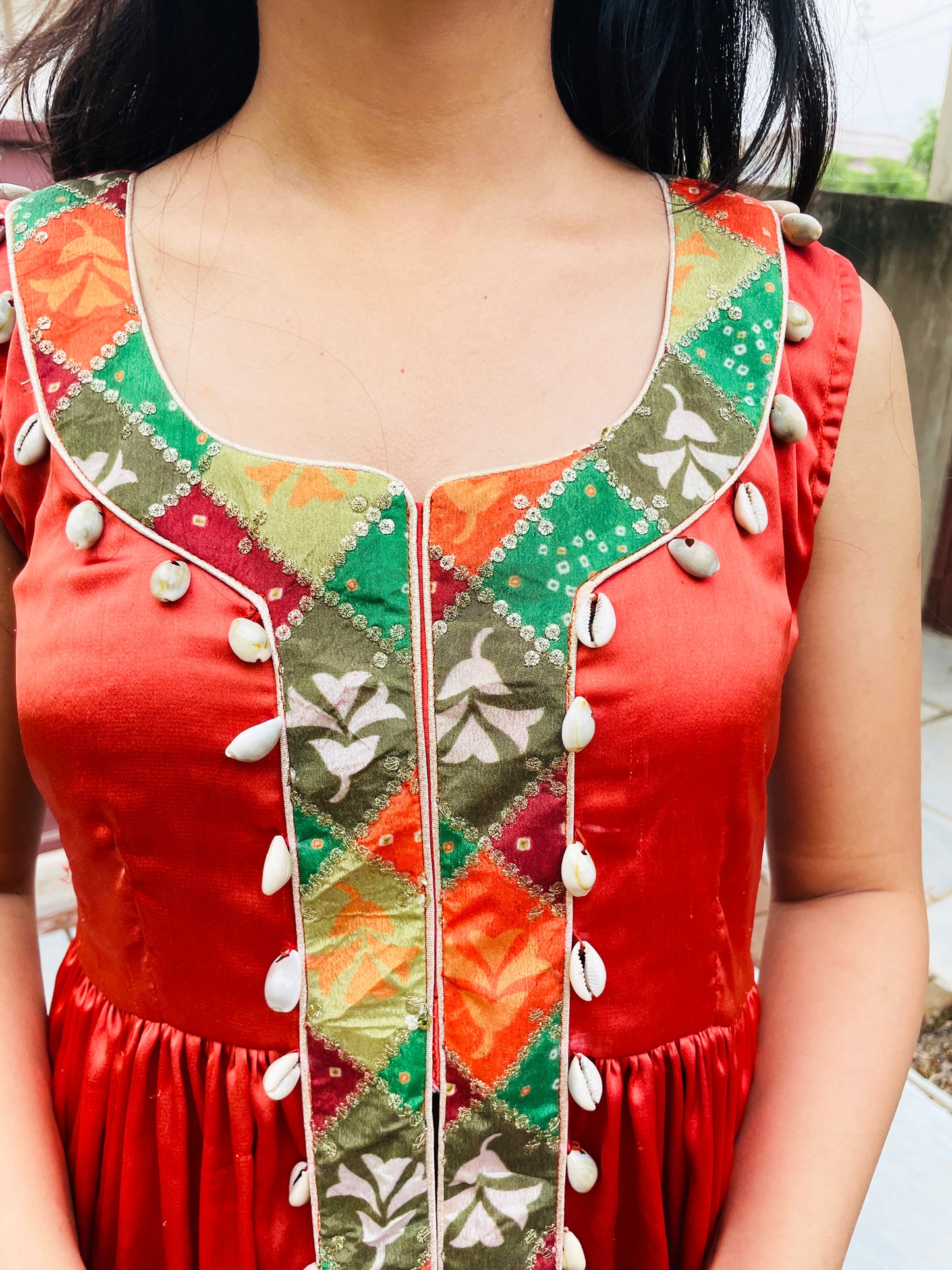Light Green and Peach Embroidered Silk Skirt with Long Kurti Set