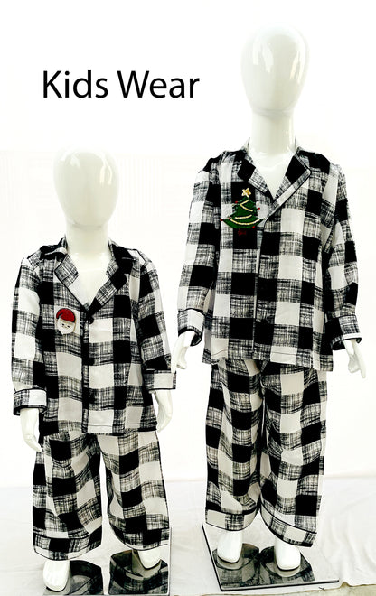 Family Matching Christmas Pajamas Black Rayon Check print Pjs