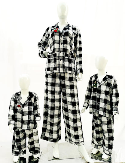 Family Matching Christmas Pajamas Black Rayon Check print Pjs