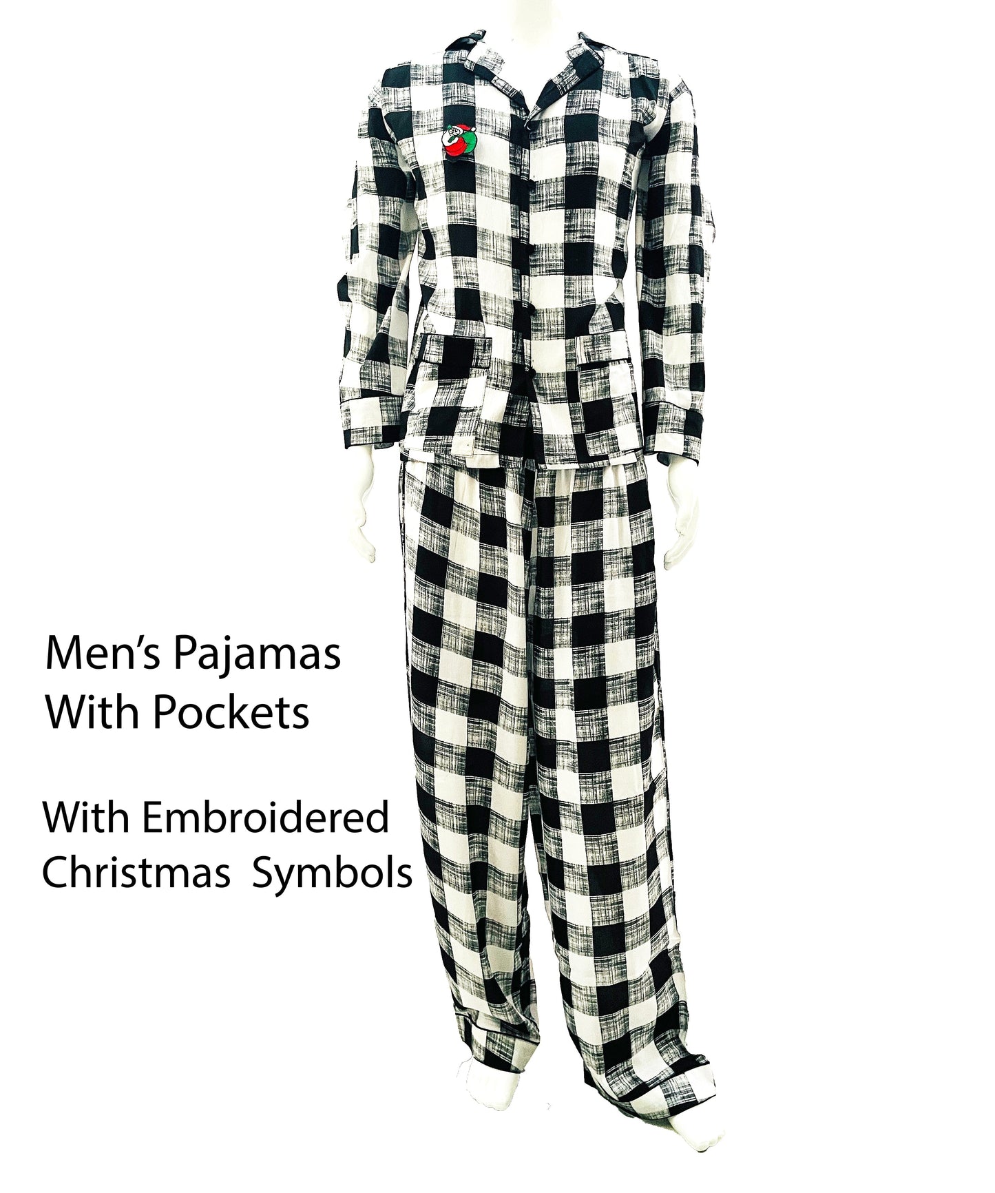 Men's Christmas Pajamas Black Rayon Check print Pjs