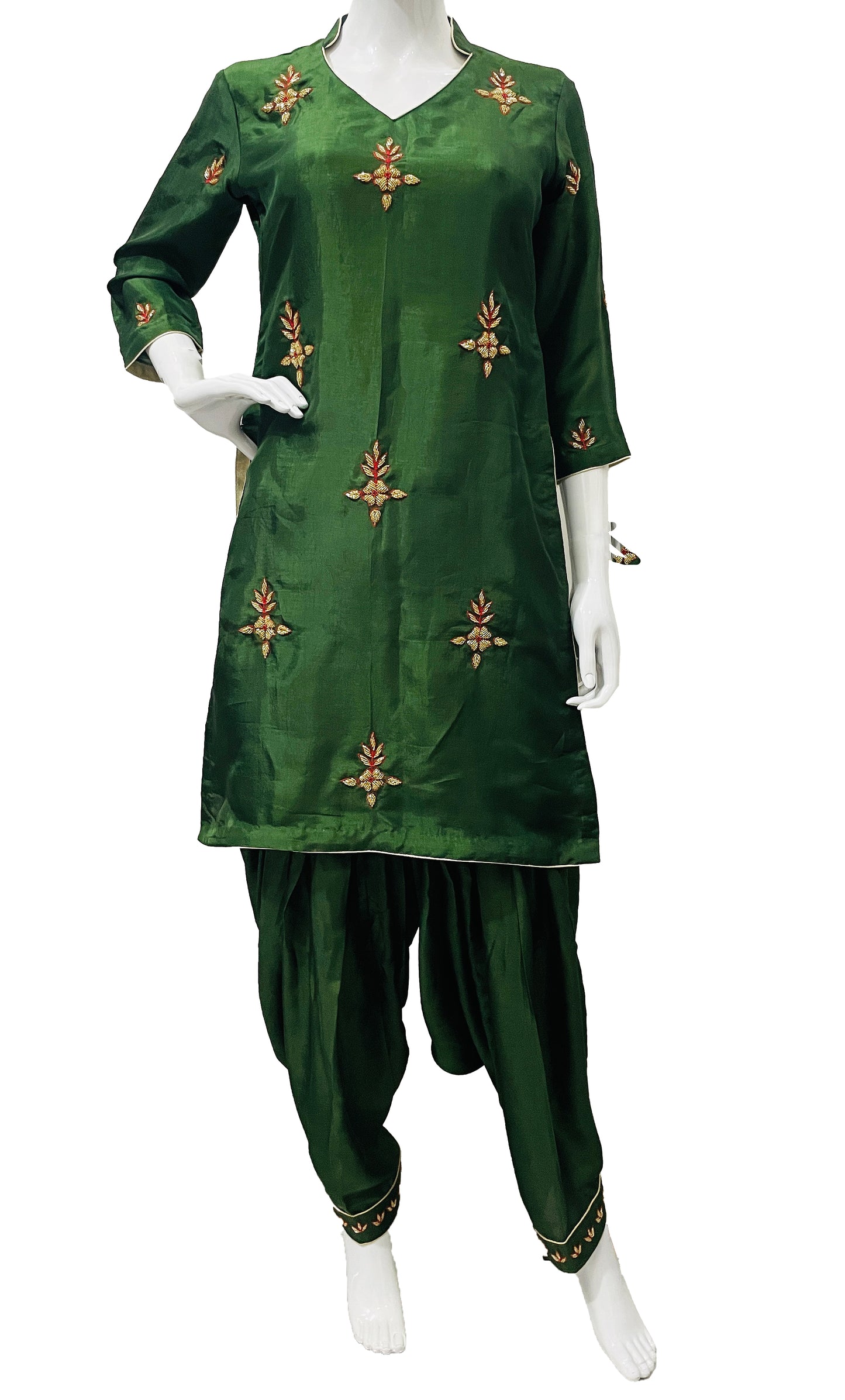 Green Hand Embroidered Patiala Salwar Suit
