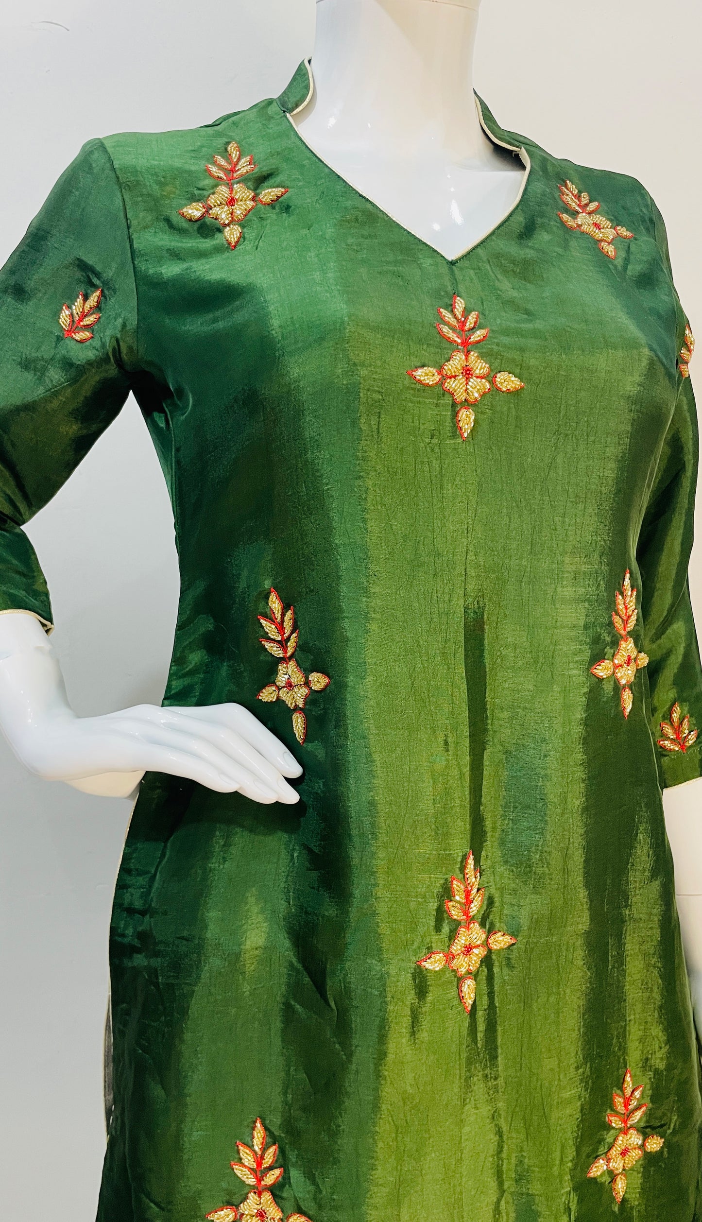 Green Hand Embroidered Patiala Salwar Suit