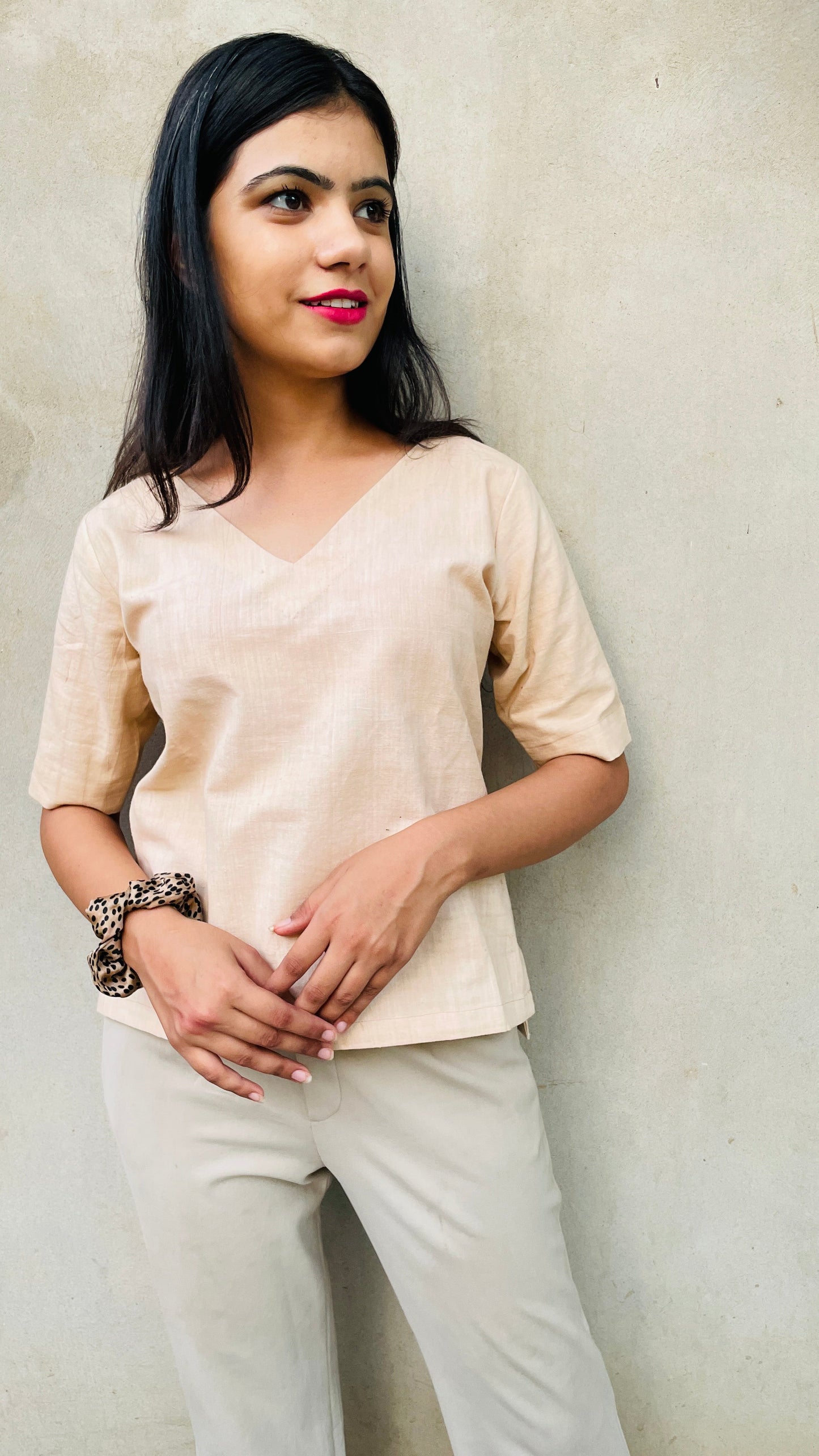 Summer Crop top Beige color made of Linen Khadi Fabric