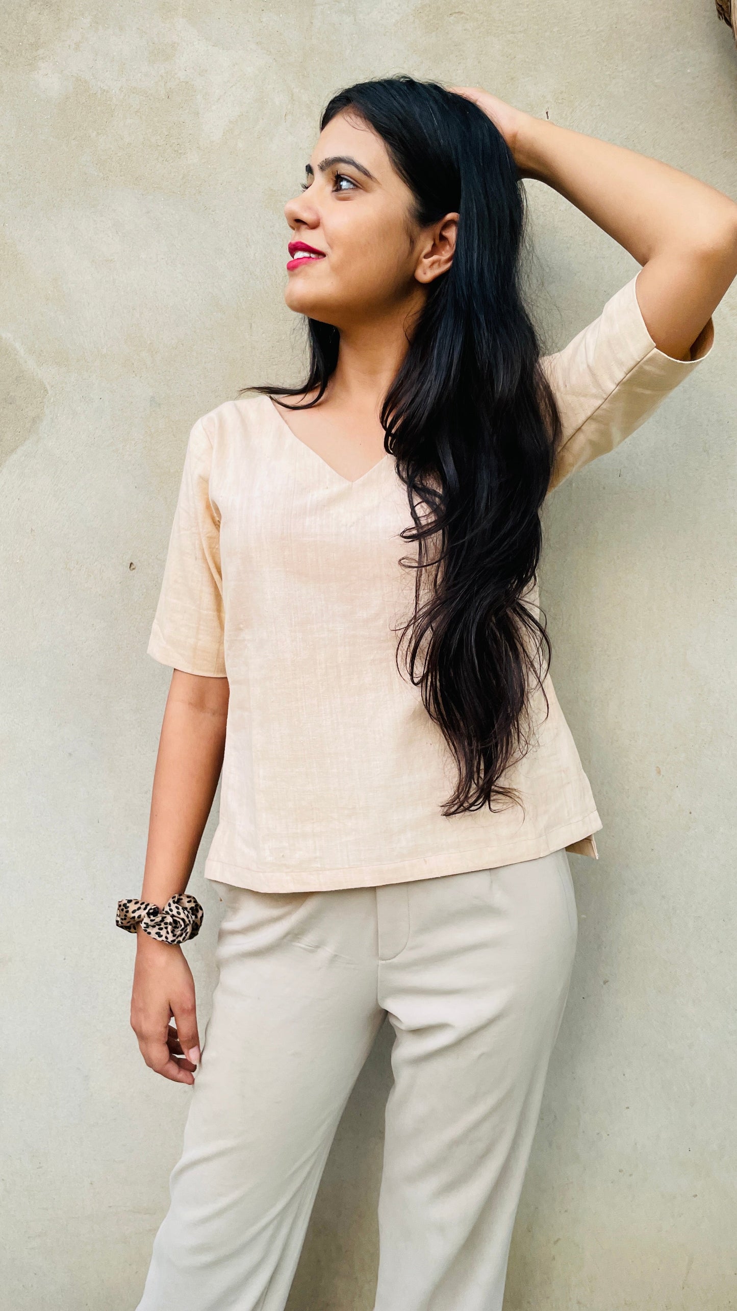 Summer Crop top Beige color made of Linen Khadi Fabric