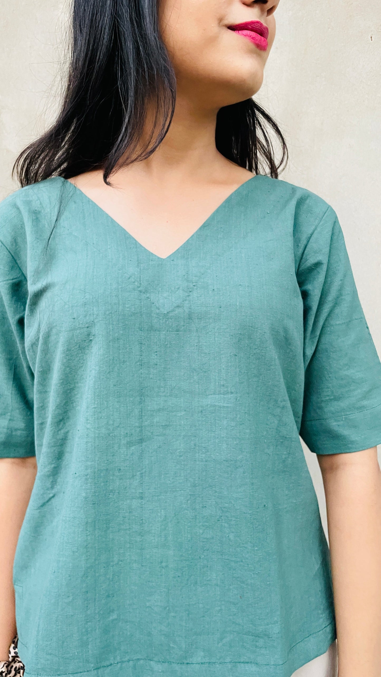 Summer Crop top Teal color made of Linen Khadi Fabric