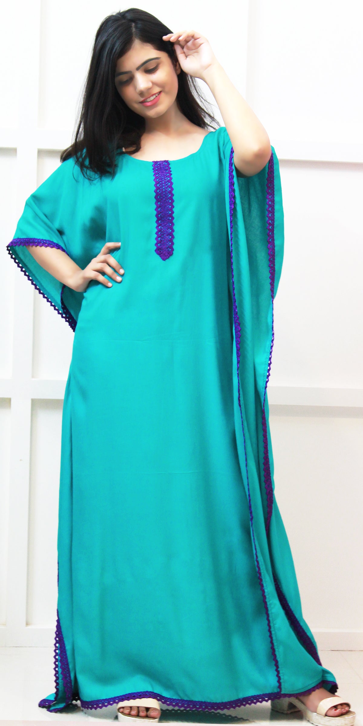 Turquoise Blue Long Kaftan Dress