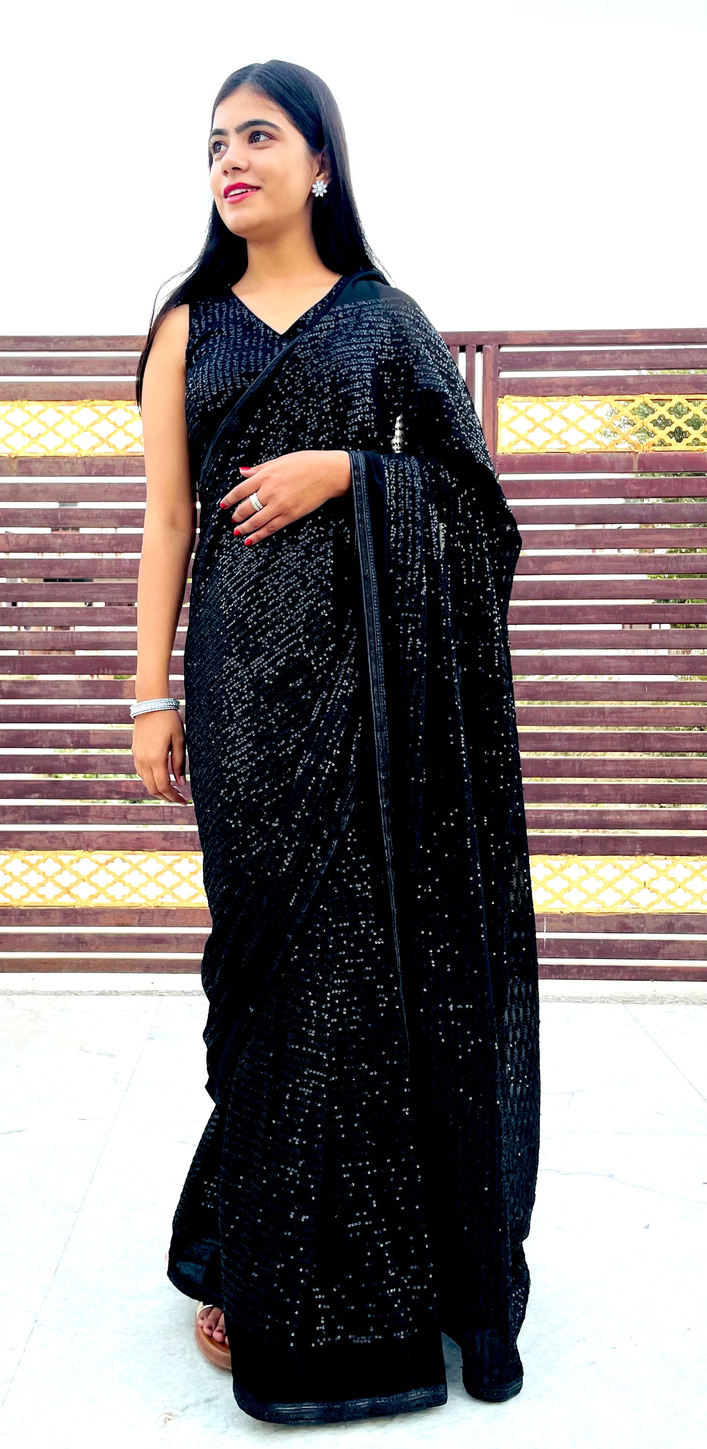 Black Partywear Designer Sequins Saree
