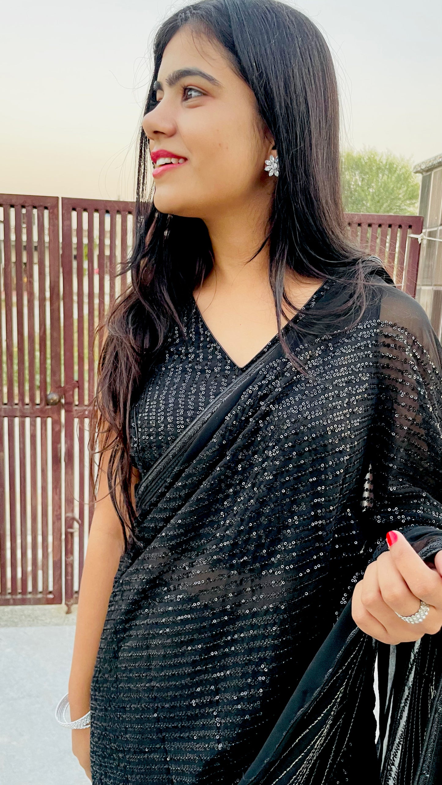 Black Partywear Designer Sequins Saree