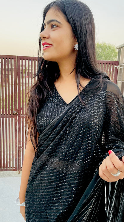 Black Partywear Designer Sequins Saree