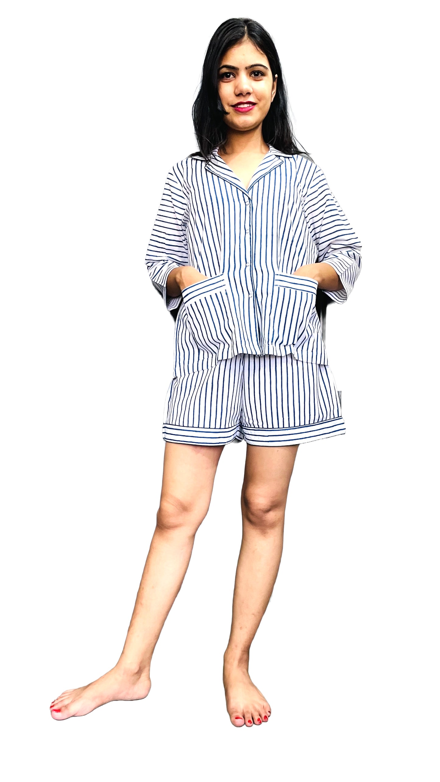 100% Cotton Light Ultra-Soft Night Dress Women Cotton Pants Shirt Set With Shorts Set