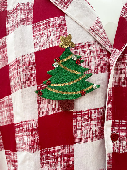 Men's Christmas Pajamas Red Rayon Check print Pjs