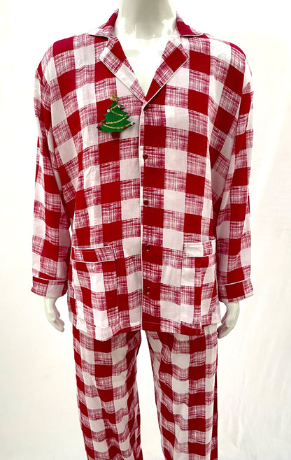 Couple Matching Christmas Pajamas Red Rayon Check print Pjs