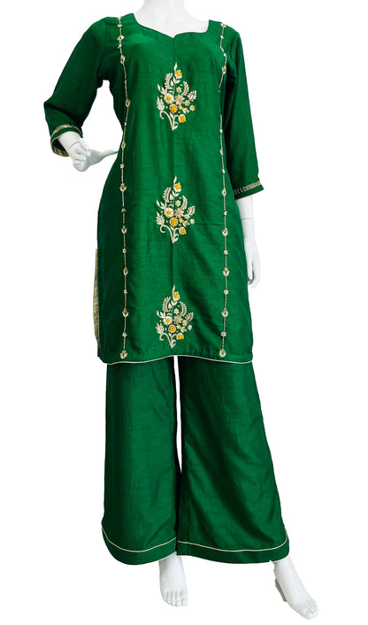 Green Hand Embroidered Palazzo Suit with Cut Dana Work