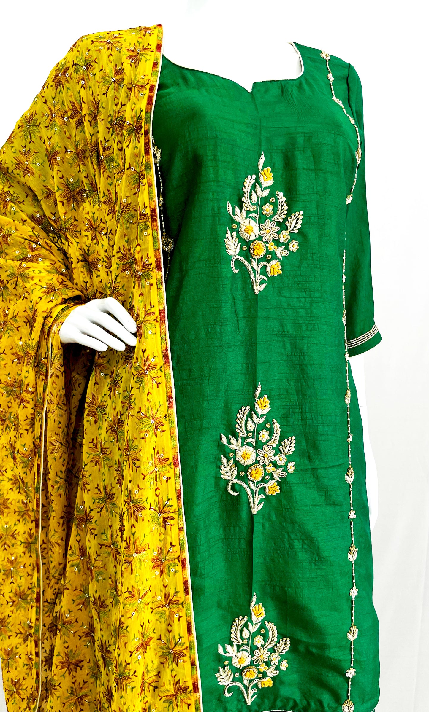 Green Hand Embroidered Palazzo Suit with Cut Dana Work