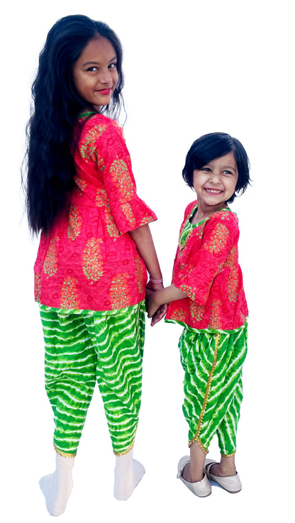 Kids Dhoti Kurta Rajasthani Print Set, For Boys and Girls