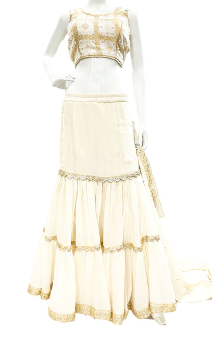 Off Wite Pure Chinon Saree, Ready to wear Sari, Skirt Saree with Pure Dola SILK Blouse