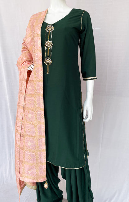 Dark Green Punjabi Patiala Salwar Suit, Muslin Punjabi Suit CNP Associates LLC Dark Green Punjabi Patiala Salwar Suit, Muslin Punjabi Suit CNP Associates LLC