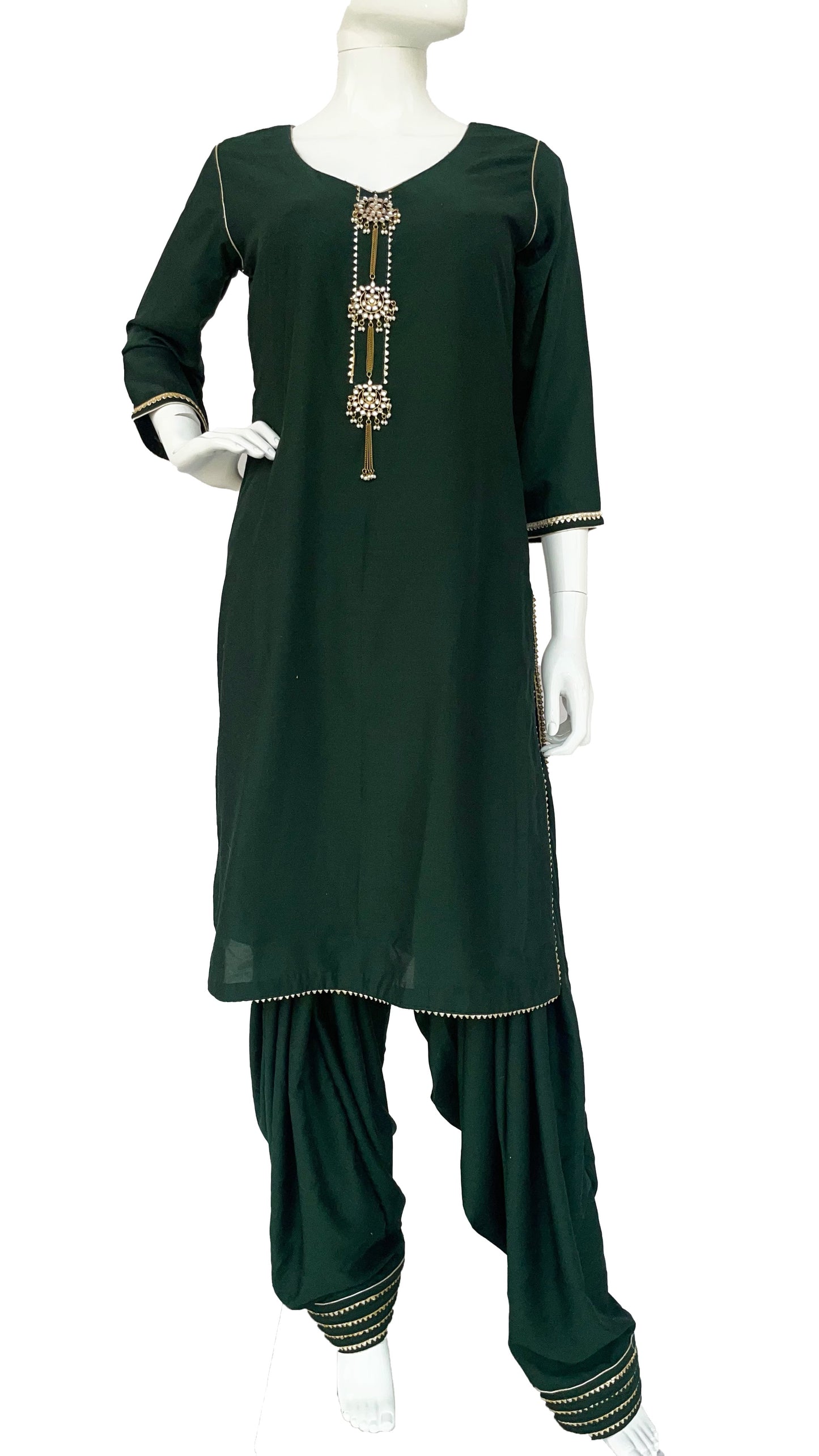 Green Punjabi Patiala Salwar Suit, Muslin Punjabi Suit with Mustard Yellow Dupatta