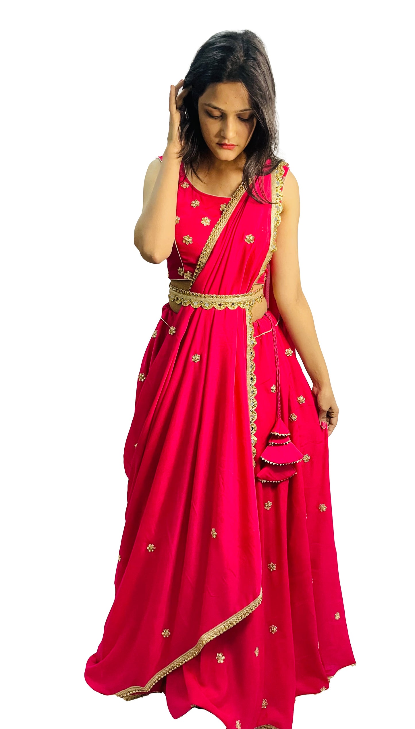 Hot Pink Lehenga Choli Handwork Kundan Wedding Party Wear Lengha with Belt Bridal Ghagra Choli Indian Lahangas Bollywood Trending Dresses