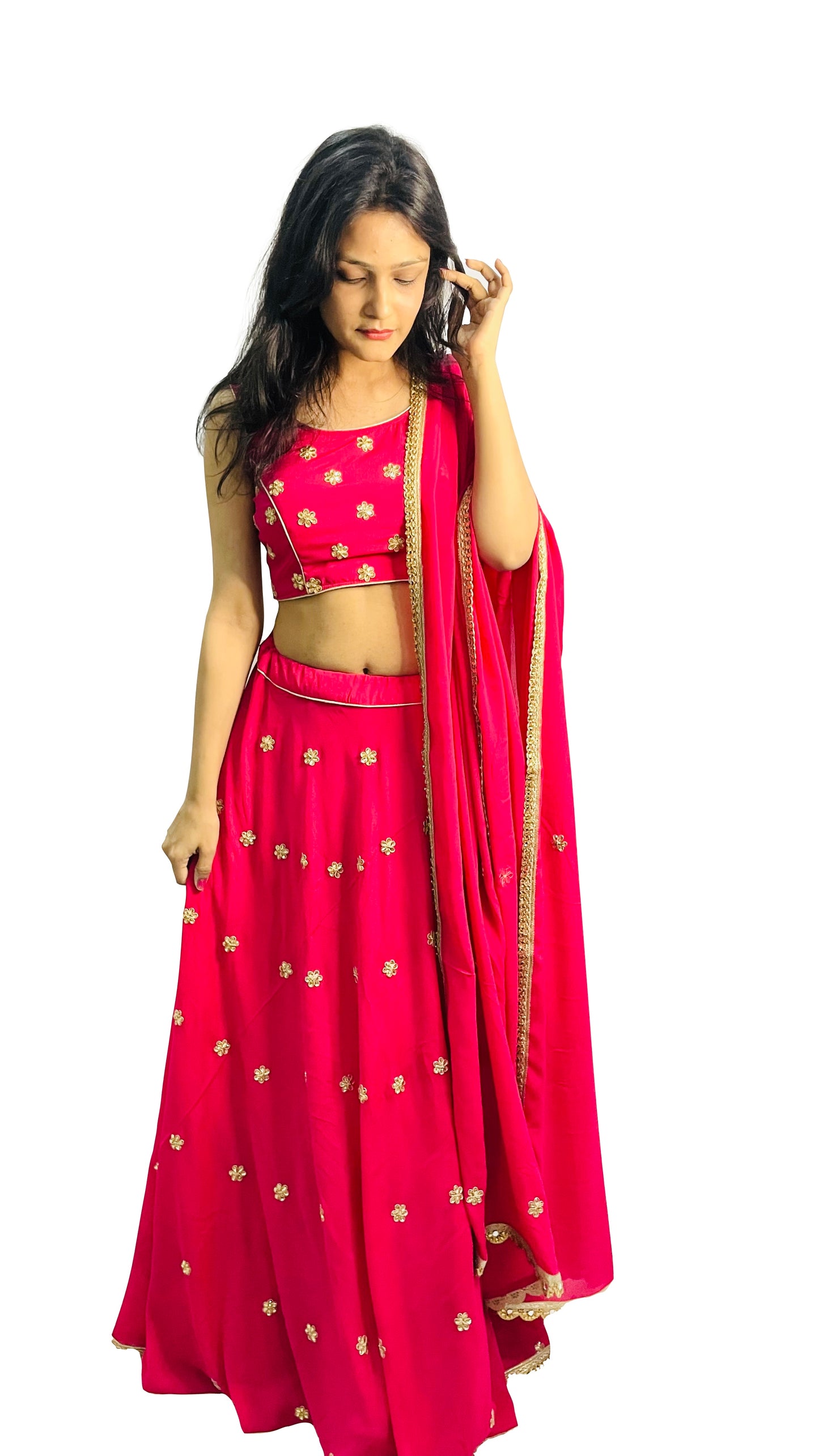 Hot Pink Lehenga Choli Handwork Kundan Wedding Party Wear Lengha with Belt Bridal Ghagra Choli Indian Lahangas Bollywood Trending Dresses