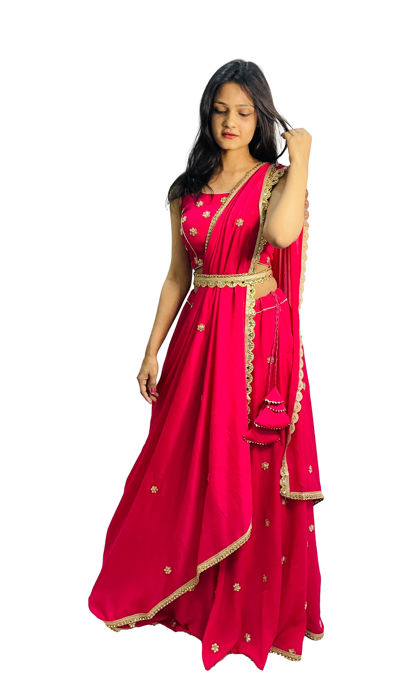 Hot Pink Lehenga Choli Handwork Kundan Wedding Party Wear Lengha with Belt Bridal Ghagra Choli Indian Lahangas Bollywood Trending Dresses