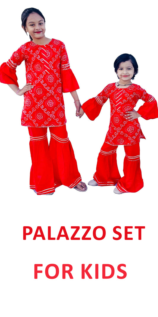 Red Rayon Bandhani Printed Top and Sharara set