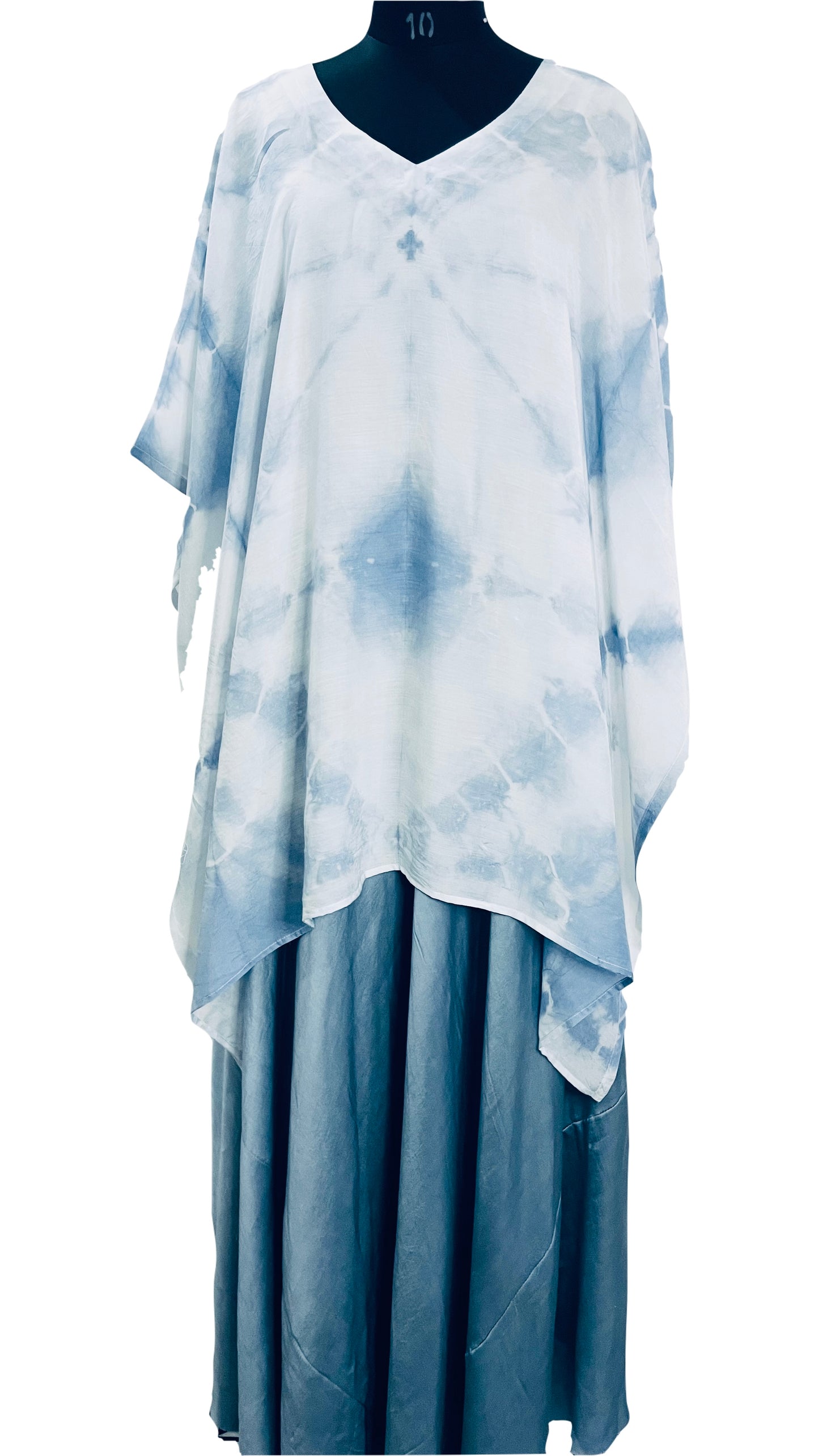 Hand Tie Dye Poncho Pure Muslin White Grey Wrap/Cape