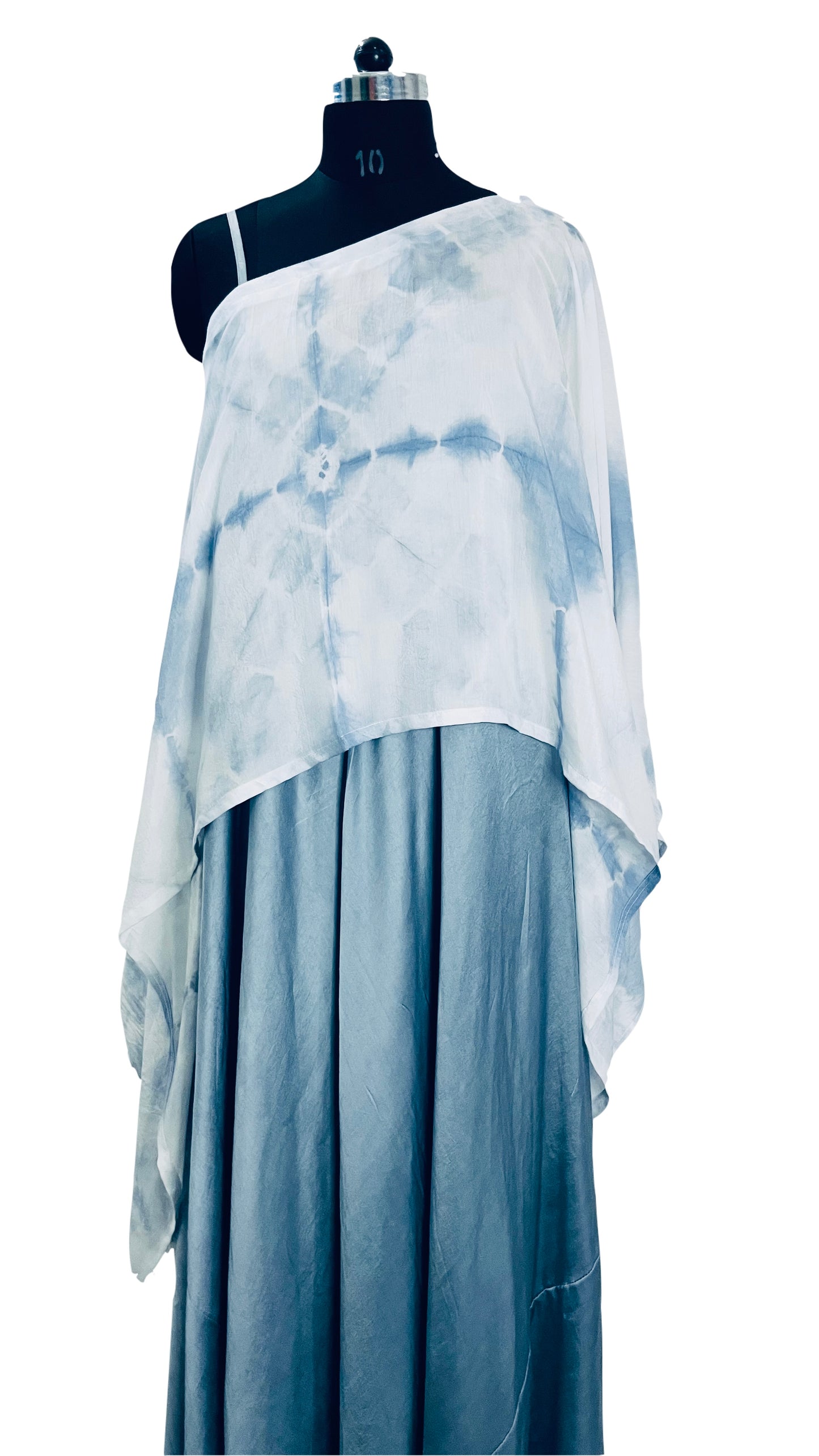 Hand Tie Dye Poncho Pure Muslin White Grey Wrap/Cape