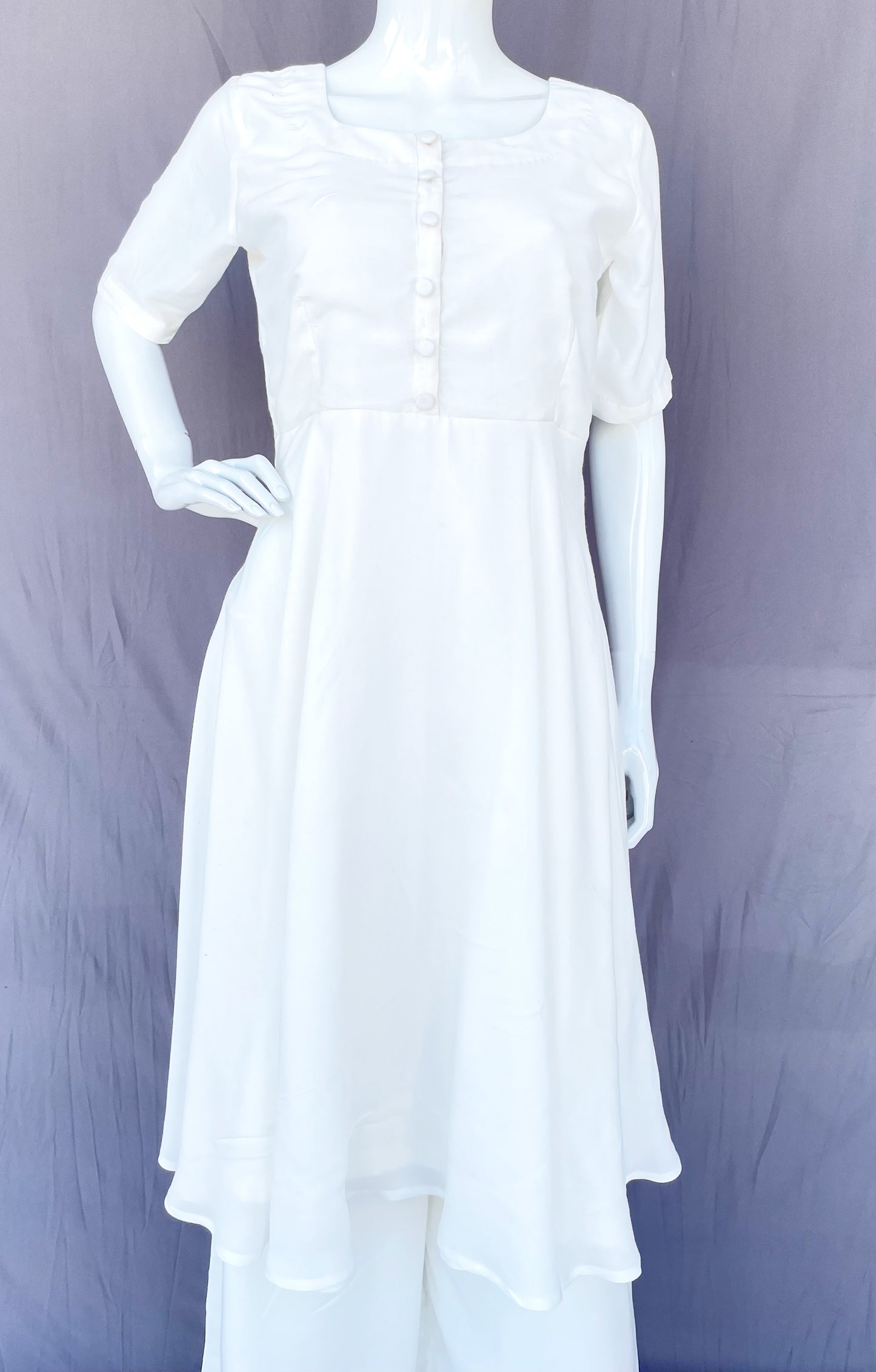 White Pure Muslin Flared kurta Palazzo With Dupatta