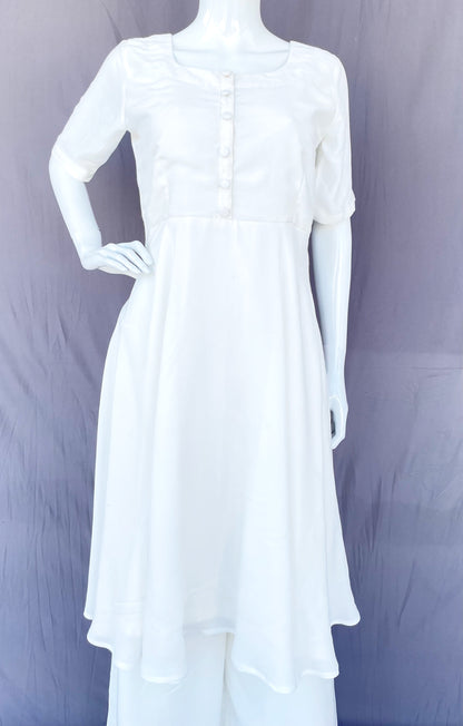 White Pure Muslin Flared kurta Palazzo With Dupatta