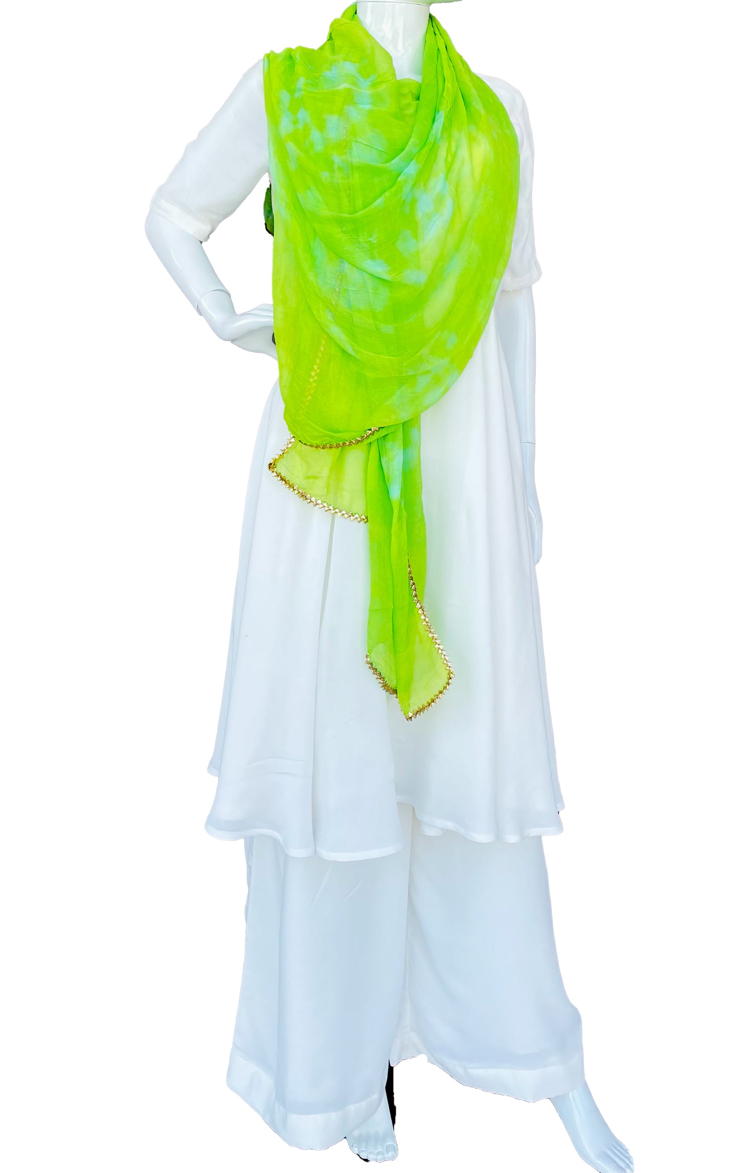 White Pure Muslin Flared kurta Palazzo With Dupatta