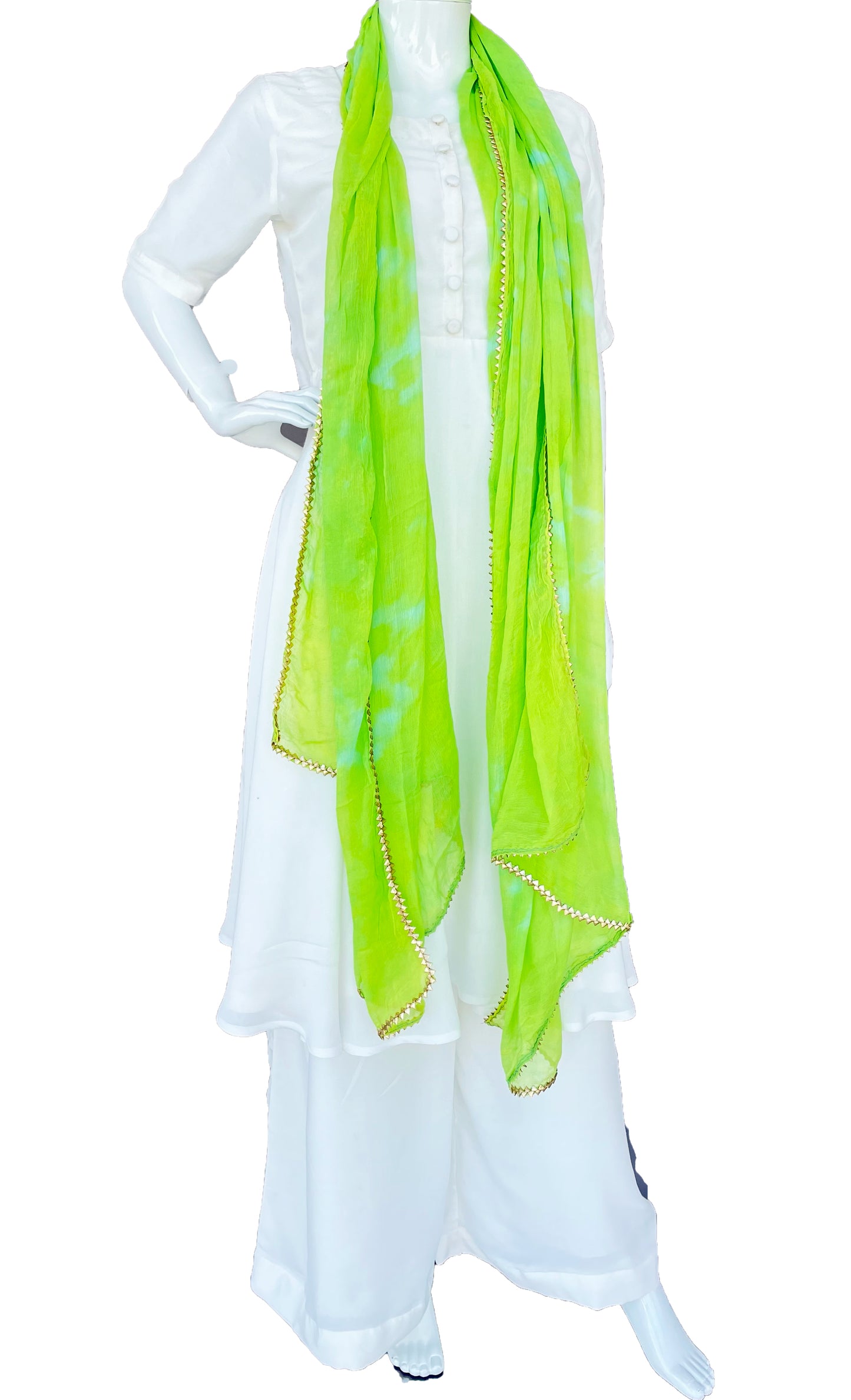 White Pure Muslin Flared kurta Palazzo With Dupatta