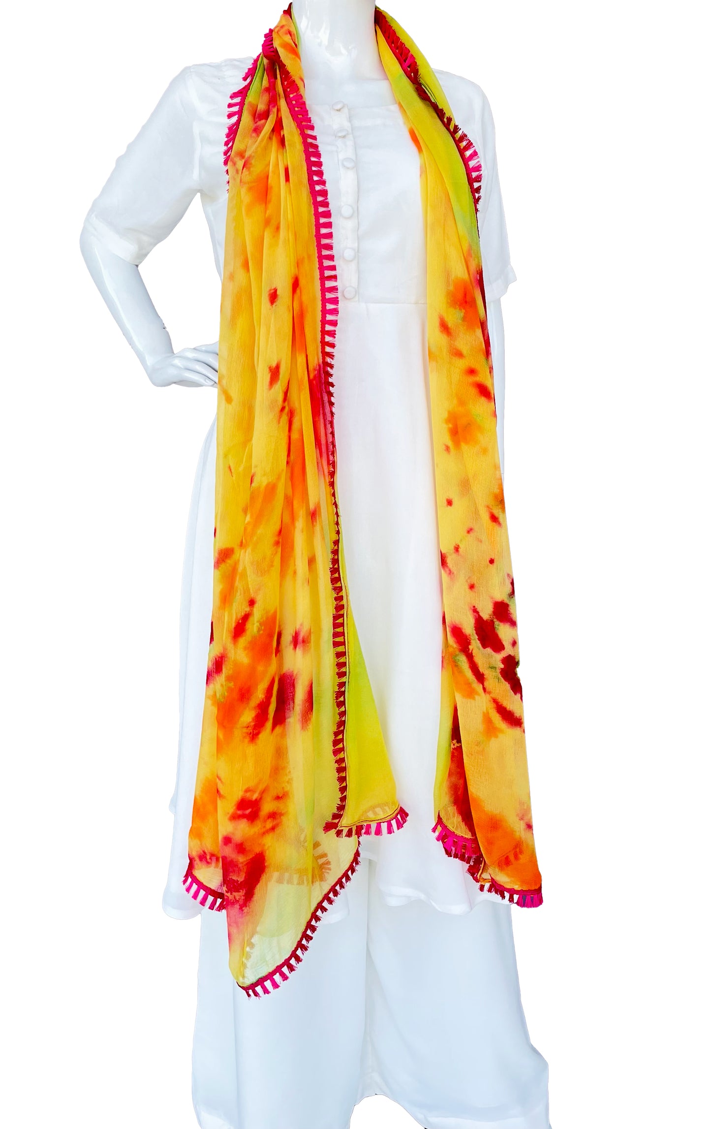 White Pure Muslin Flared kurta Palazzo With Dupatta
