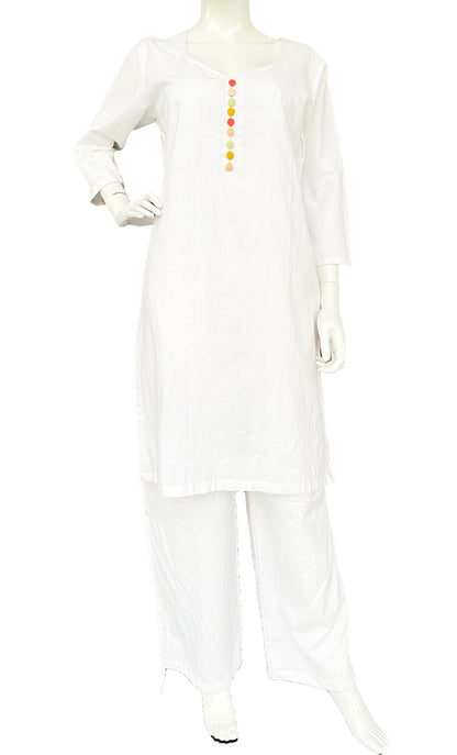 White Pure Muslin kurta Palazzo With Yellow Red Tie DyeDupatta