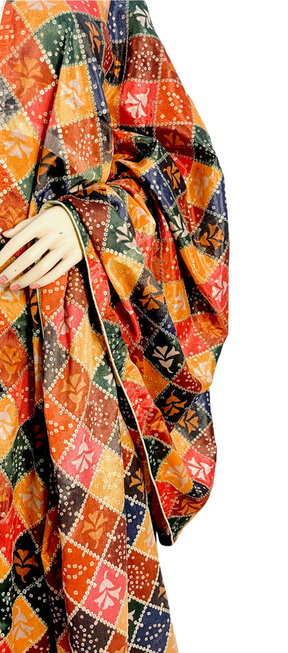 Multicolour Sequins Bandhani chinon Chiffon Multicolor Printed Golden pipein Bandhej Dupatta, Partywear, Haldi Mehendi Ceremony, Gift for Her