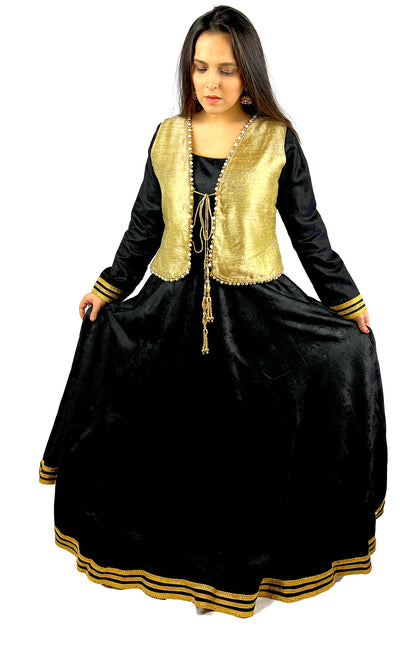 Black Long Dress with Golden Jacket