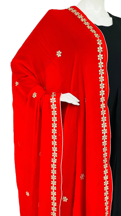 Red Pure Chinon Dupatta with Gota patti Handwork