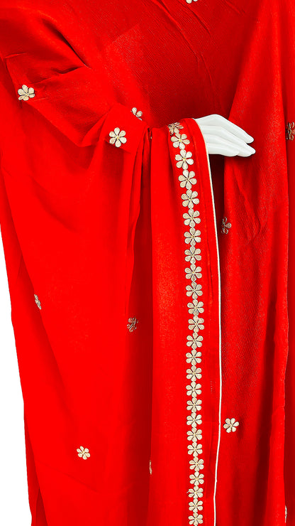 Red Pure Chinon Dupatta with Gota patti Handwork