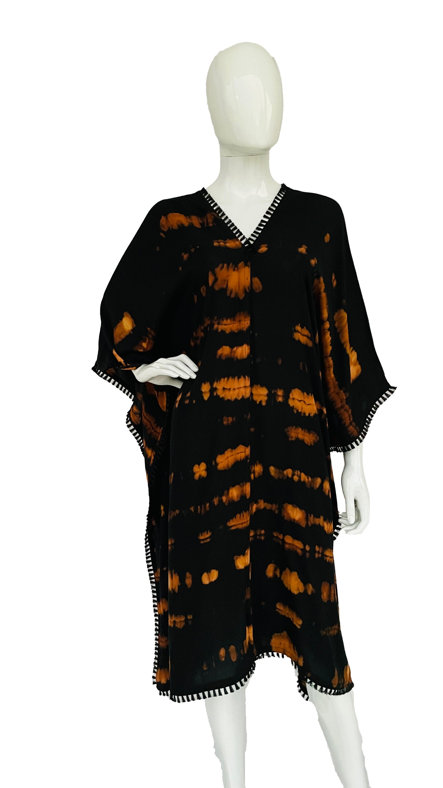 Black Tie dye Knee Length Rayon Kaftan