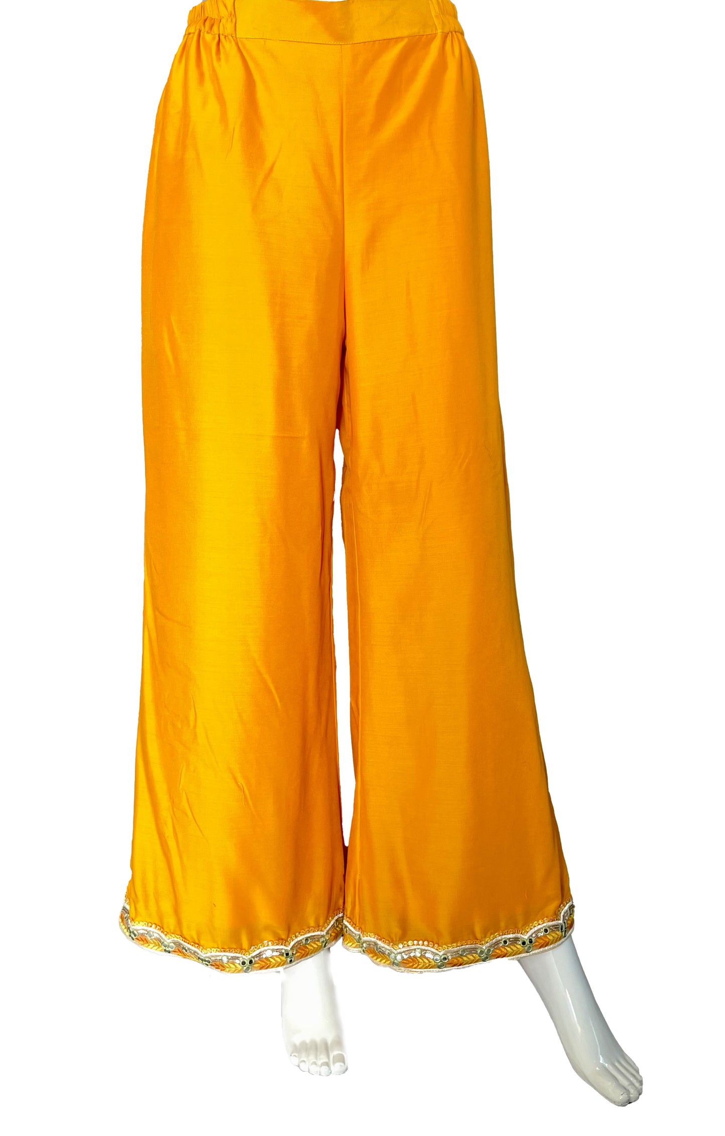 Mustard Yellow Muslin Wide Legged Palazzo Pants, Indo Western Style,