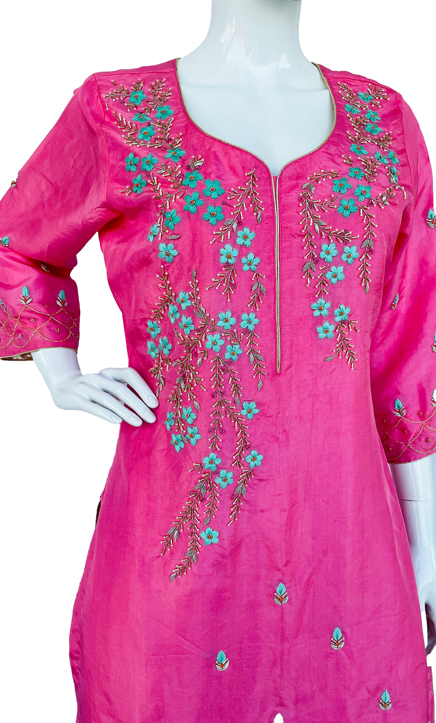 Pink Pure Upada Silk Patiala Salwar Kameez Suit with Chinon Dupatta