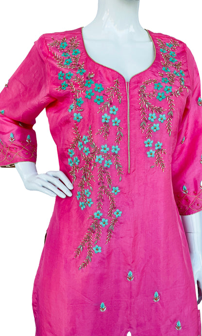 Pink Pure Upada Silk Patiala Salwar Kameez Suit with Chinon Dupatta