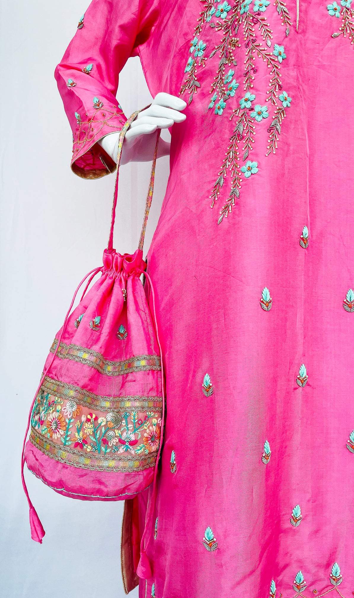 Pink Pure Upada Silk Patiala Salwar Kameez Suit with Chinon Dupatta