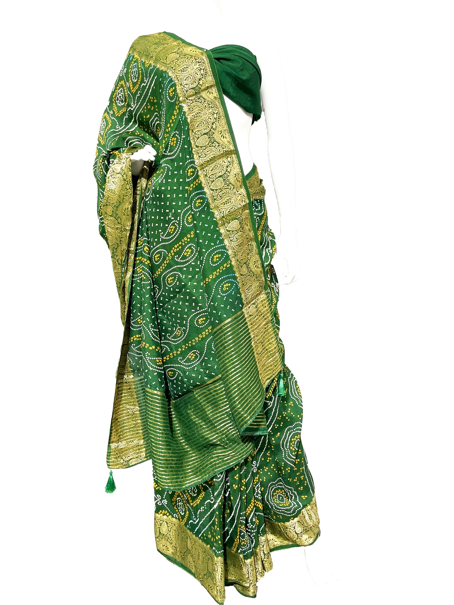 Green Bandhani Sari, Bhandej Silk Saree, Jaipuri print Saree, Teej Saree