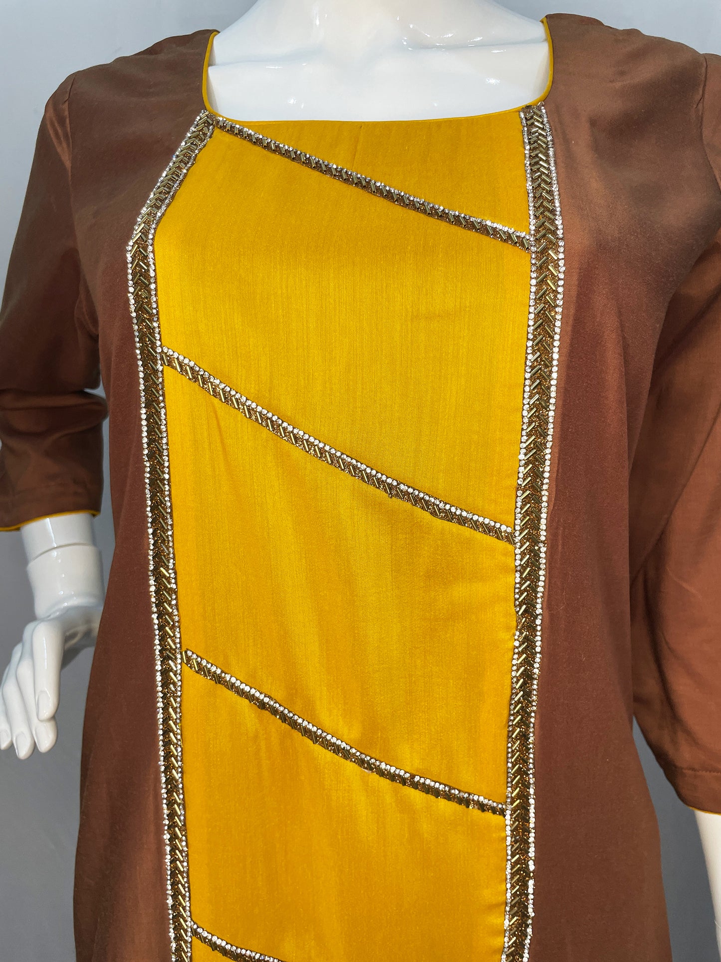Brown Yellow Gharara Pure Muslin Suit With Tie Dye Dupatta with Border
