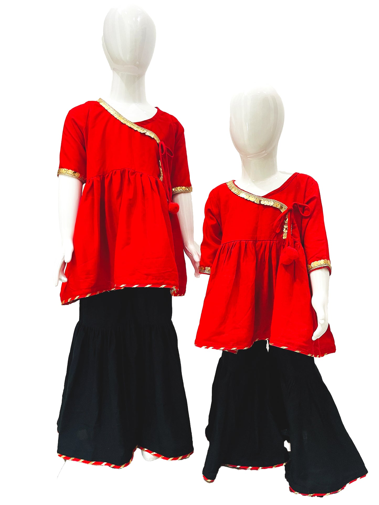 Red Rayon Angrakha top and Black Sharara Set, Indian Ethnic kids wear, Diwali kids dress, Wedding kids wear, Girls Dress, Kids partywear
